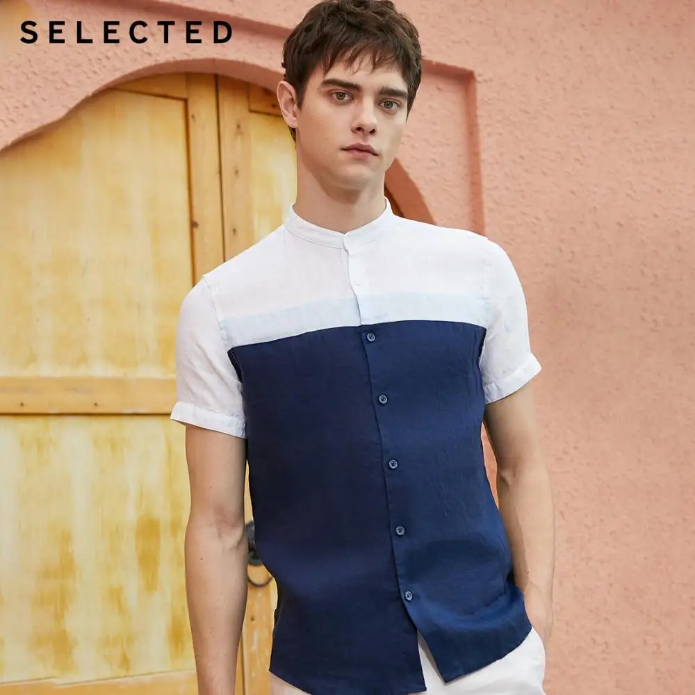 SELECTED Men's Linen Assorted Colors Stitching Business Casual Short-sleeved Shirt S|419204520 SELECTED Men's Linen Assorted Colors Stitching Business Casual Short-sleeved Shirt S|419204520