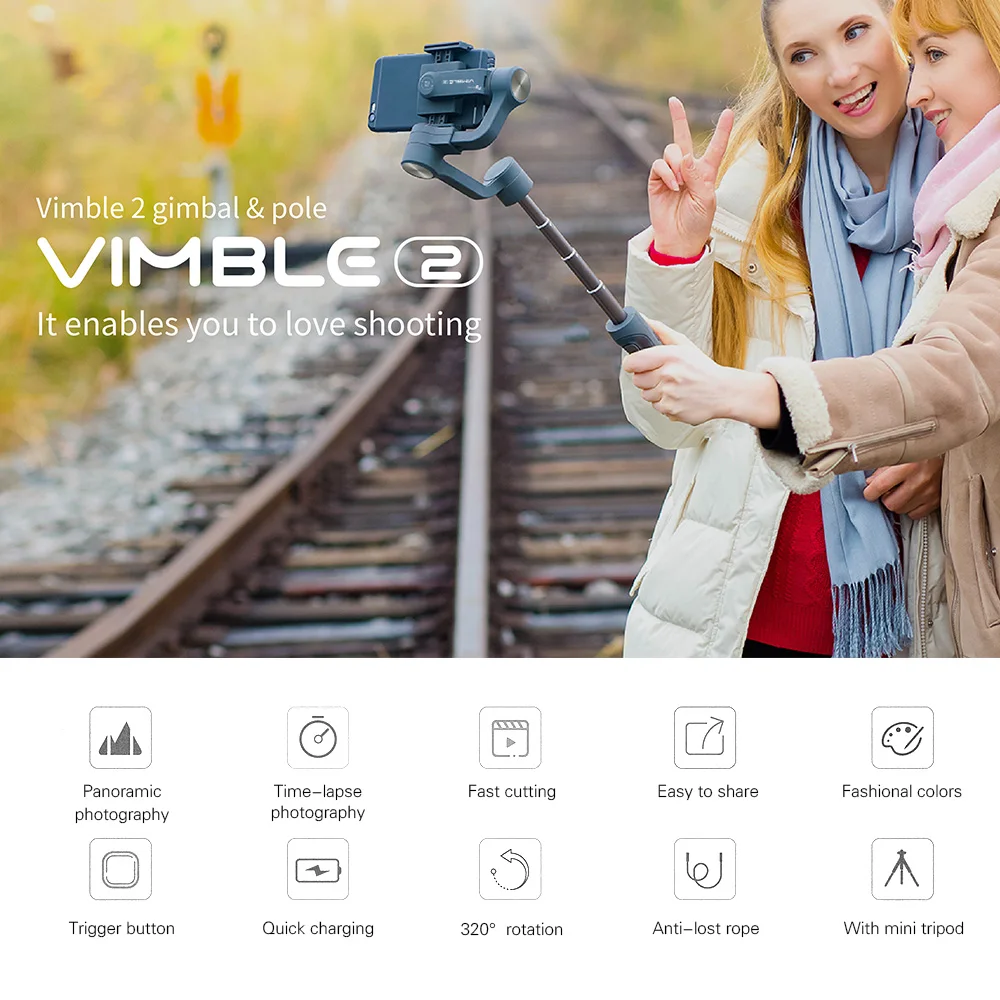 FeiyuTech Vimble 2 Feiyu 3-осевой Ручной Стабилизатор на шарнирном замке для смартфона с 183 мм Полюс штатив для XIAOMI samsung iPhone X, 8, 7