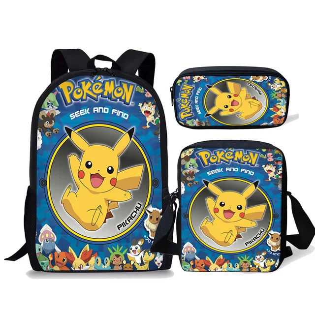 

3 Pcs School Set Pokemon Haunter Eevee Monster Kids Backpack for Boys Girls Pikachu Student Book Bag Children Schoolbag