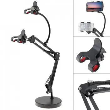 Preise Erweiterbar Doppel Handy Halter Mit Suspension Boom Scissor Lange Arm Halterung Ständer Für Broadcast Studio Video Chat