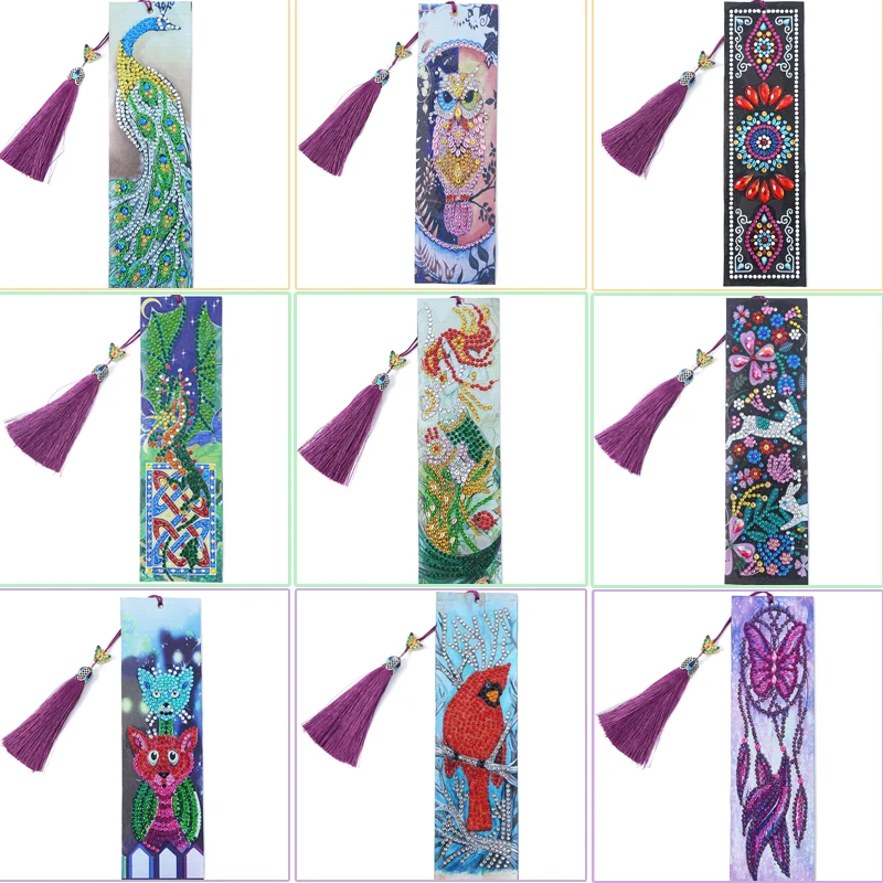 5D Diamond Painting Leather Bookmarks Tassel Bookmarks Special Shaped Diamond Embroidery Craft decoration