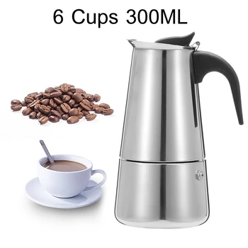 

6 Cups Coffee Maker Pot Stainless Steel Mocha Espresso Latte Filter Moka Coffee Maker Coffee Pot for Kitchen
