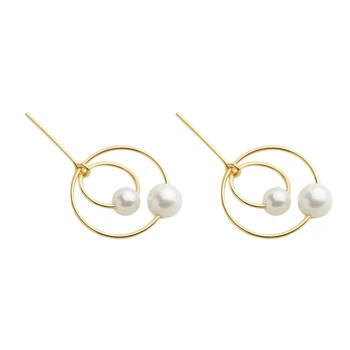 

Geometric Circle Temperament Wild Pearl Earrings Jewelry Sterling Silver Earrings