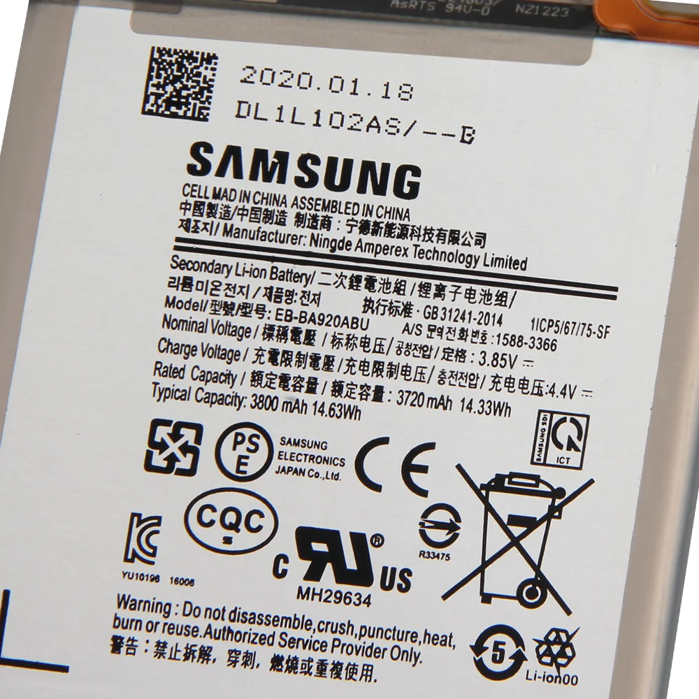 Оригинальный EB BA920ABU батареи Samsung для Galaxy A9s SM A9200 2018 версия A9 A920F 3800mAh|Аккумуляторы