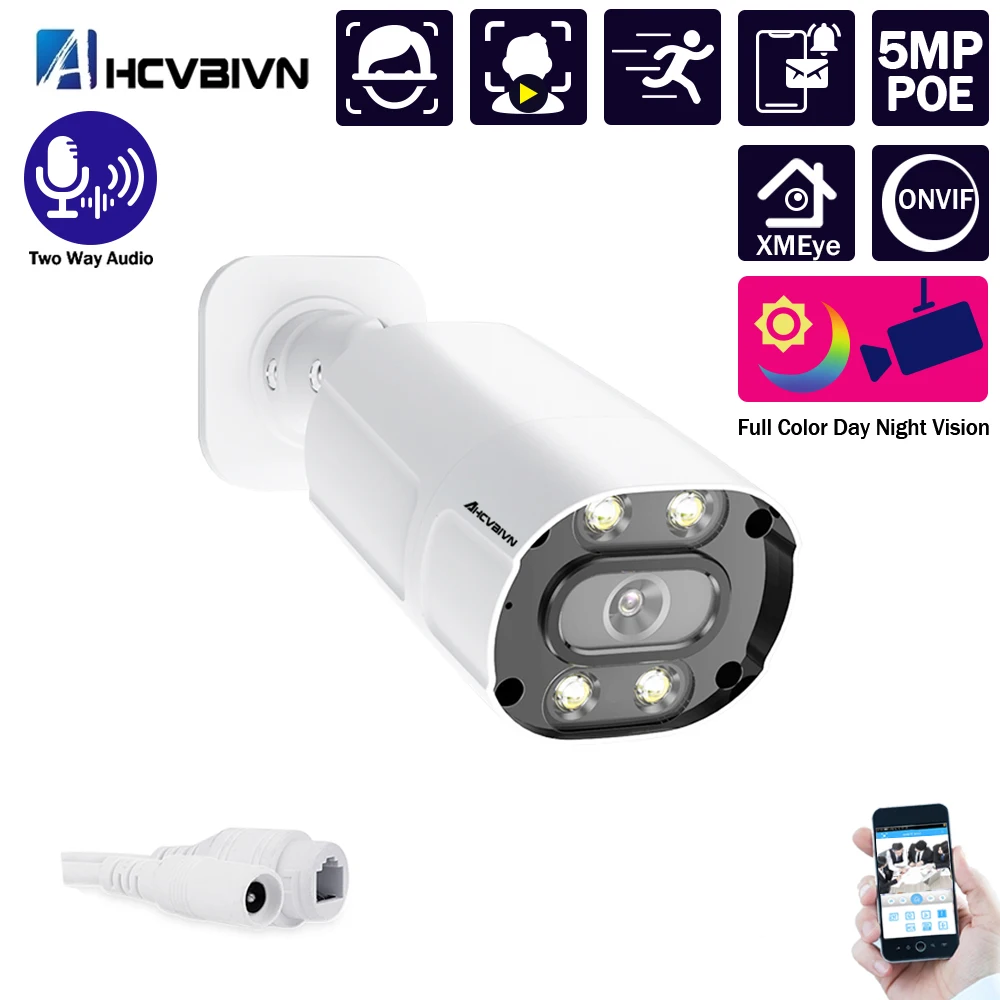 

Full Color Night Vision Security Camera 4K Outdoor Two-Way Audio POE CCTV Video Surveillance Camera HD 8MP 5MP Bullet IP Cam
