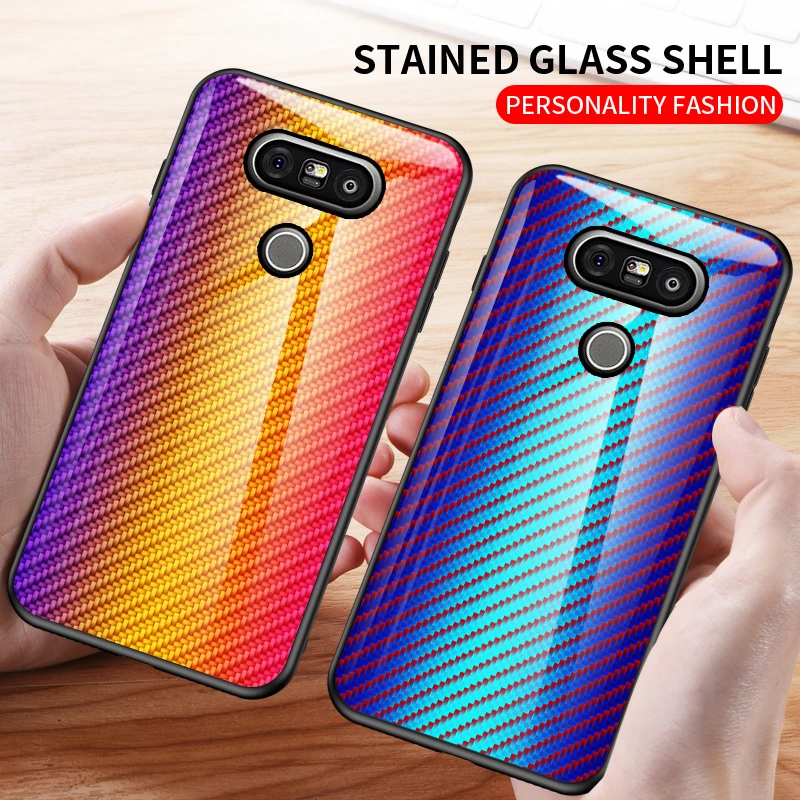 Чехол из закаленного стекла с рисунком из углеродного волокна для LG G5 G7 G8 G6 чехол для телефона мягкая силиконовая рамка жесткая стеклянная задняя крышка противоударный
