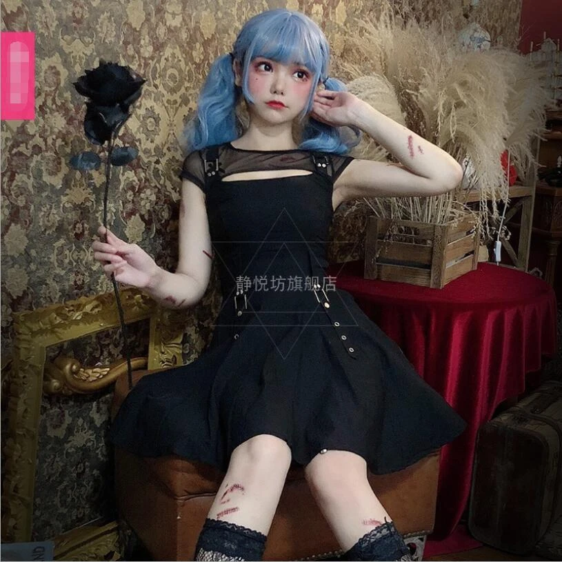 Vestido de malla oscura de estilo Punk para niña, ropa gótica de Halloween, de a la moda, de Lolita| - AliExpress