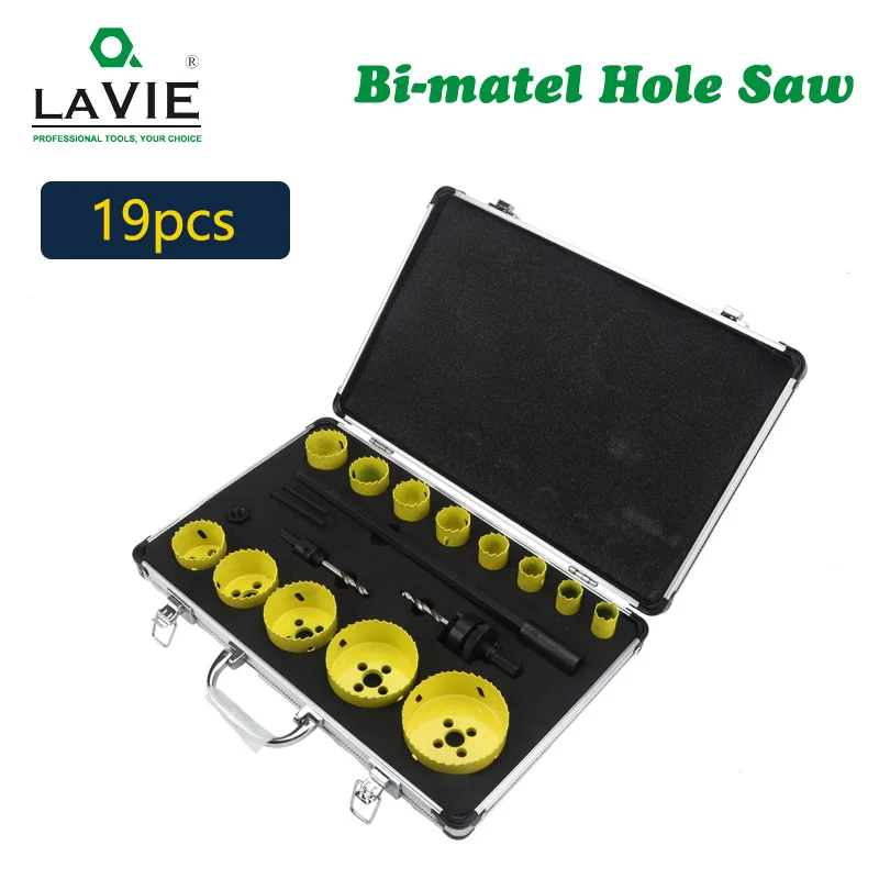 

19pcs Bi Metal Hole Saw Cutter Kit Blade Drilling Tool Arbor Pilot Drill Set for Wood Metal Carpenter Plumber