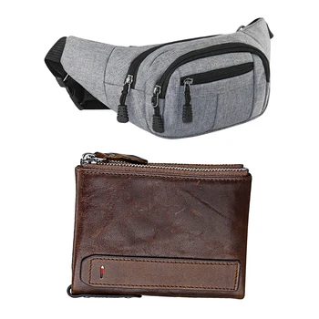 

2 Pcs Accessories: 1 Pcs Unisex Waist Packs Hip Bag Women's Waist Band Banana Waist Bags & 1 Pcs Men Leather Wallets Short Credi