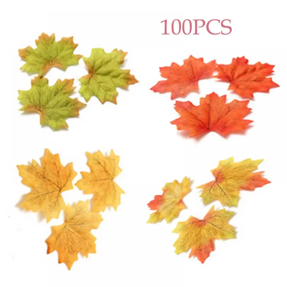 100 PC Tas Multicolor Kain Sutra Buatan Daun Maple Daun Musim Gugur Untuk Art Scrapbooking Pernikahan Pesta Latar Belakang Dekorasi Kerajinan Persediaan Hadiah Tas Pembungkus AliExpress