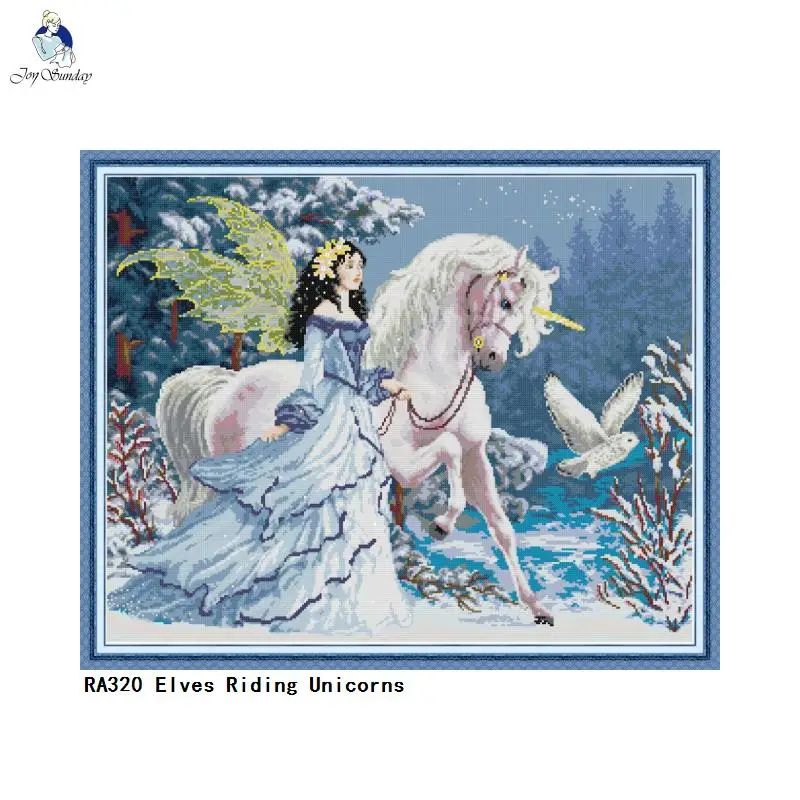 

Needlework 14CT 11CT Counted Printed On Canvas Cross Stitch Schemes Embroidery Set Elves Riding Unicorns DIY Hand Made Crafts