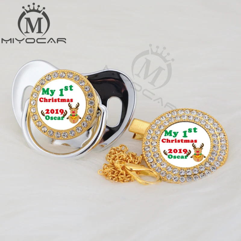 MIYOCAR на заказ любое имя Рождество Золото bling соска и соска клип черный BPA бесплатно пустышка bling уникальный дизайн P-AMS2