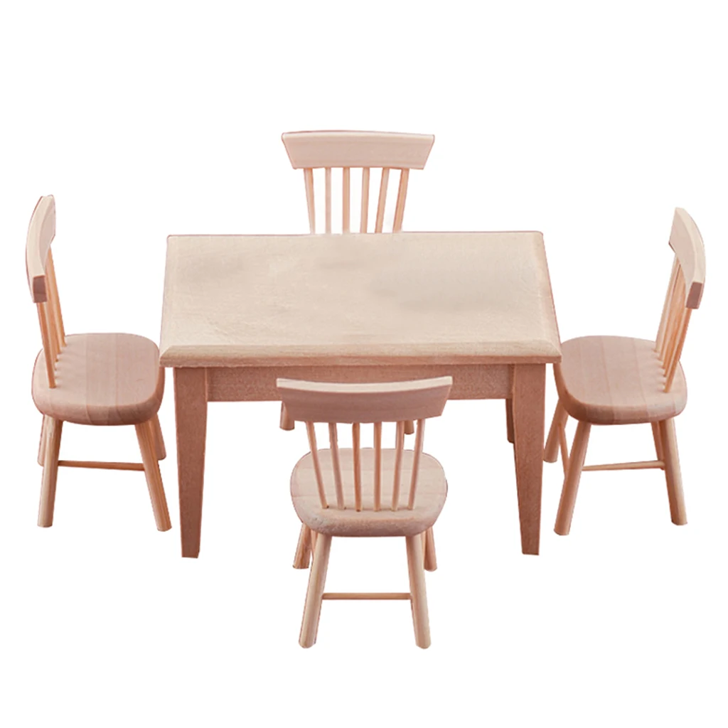 Dollhouse Mini Table 4 Chairs Furniture Life Model Living Room Kitchen Ornaments