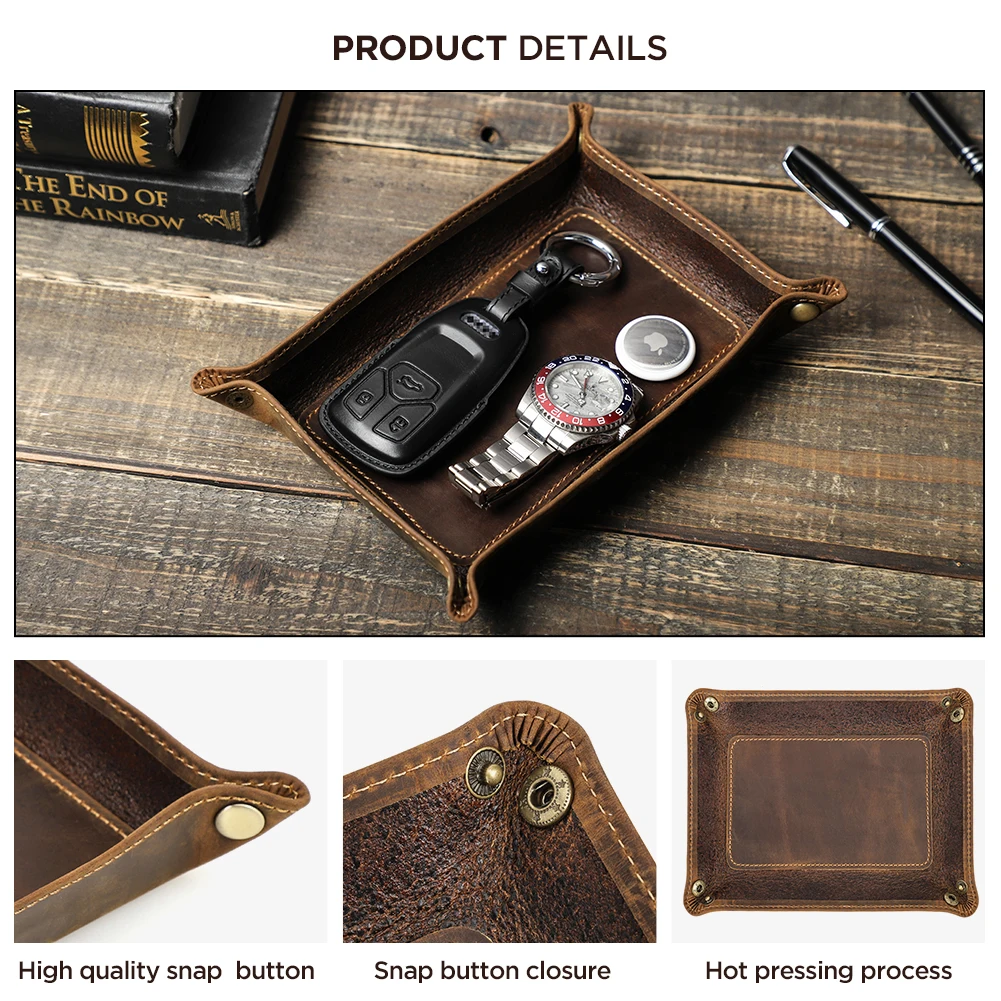 Leather Storage Pouch Genuine Leather Desktop Storage Tray For Jewelry Key