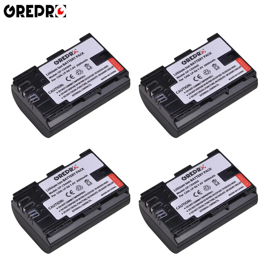 4 battery 2000 мАч LP E6 LP-E6 LPE6 батарея для цифровой камеры+ USB lcd двойное зарядное устройство для Canon Mark II Mark III 6D 7D 60D 60Da 70D 80D 5DS 5D - Цвет: 4 battery