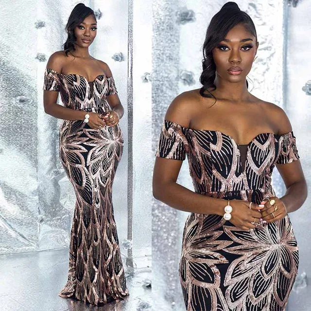 Ogaga African Sequin Off Shoulder Gown