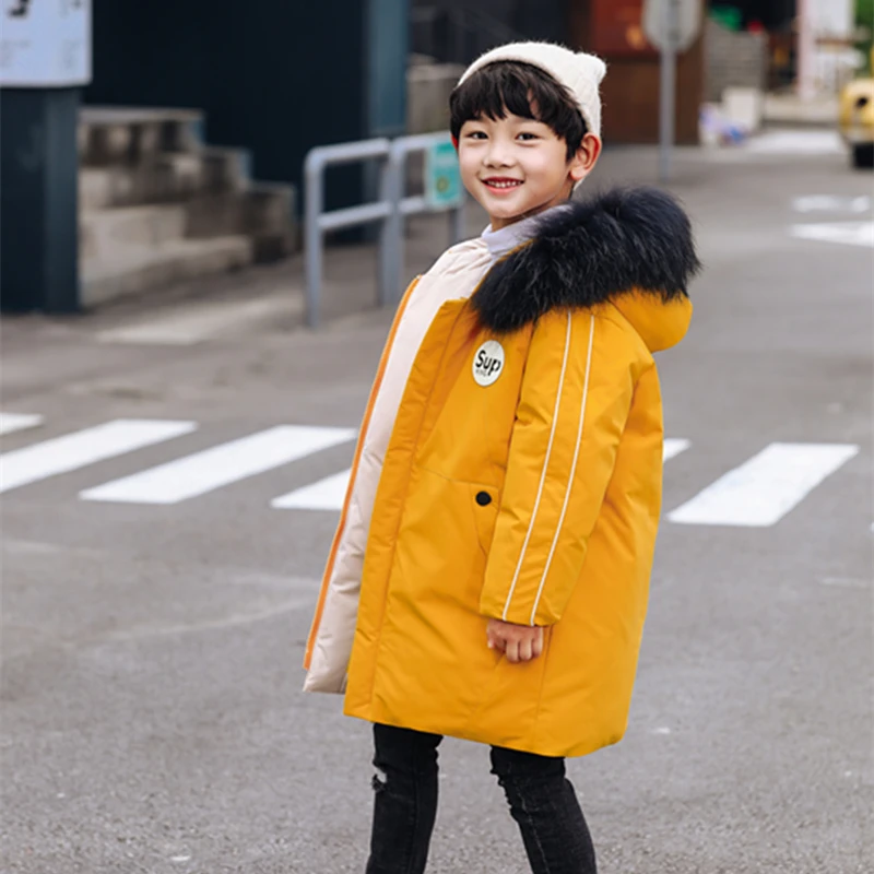Цвет: желтый OLEKID Children's Winter Jacket For Boy Thick Warm Duck Down Boys Jacket 5-12 Years Kids Outerwear Coat Kurtka Zimowa Chlopiec - Цвет: Цвет: желтый