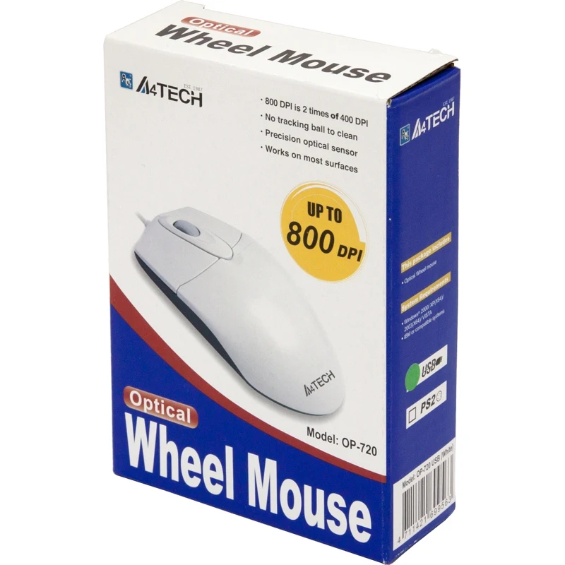 Мышь A4 OP-720 белый оптическая(800dpi) USB(2but