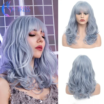 

Synthetic Lolita Blue Wigs For Women 18/24 Inches Natural Wave X-TRESS Wig With Bangs Heat Resistant Fiber Cosplay Wig
