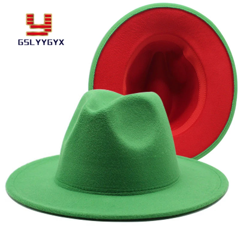 

European US Fashion Patchwork Men Women Fedora Hats Wide Brim Sun Hat Two Colors Party Jazz Felt Panama Cap