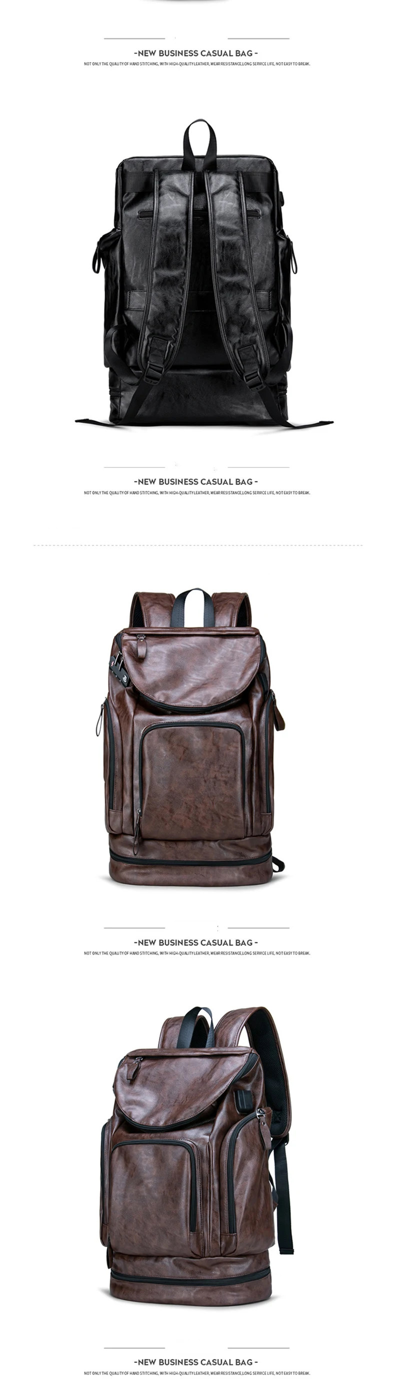 Для мужчин черный рюкзак многофункциональный коричневые сумки на плечо дорожная сумка Для Мужчин's Бизнес мешок для хранения с зарядка через usb рюкзак