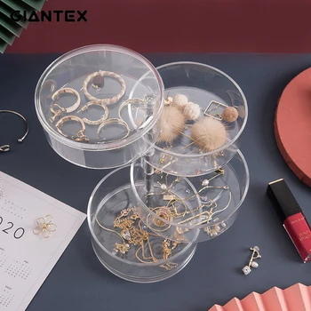 

Jewelry storage box organizer jewelry box Transparent rotating jewelry box small objects round simple four-layer box