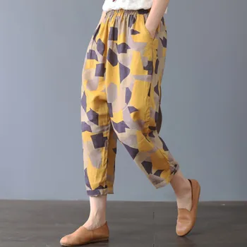 

*Pantalon Femme Loose Women Pants Comfy Harem Pants Mid Waist Elastic Print Loose Casual Nine Pants Pantalones Mujer#