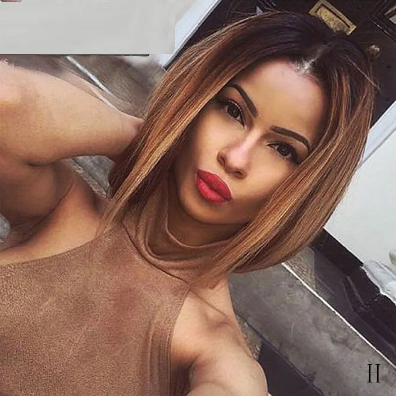 

Short Bob Ombre 4/27 Color 13Ч6 Lace Front Middle Ratio 8-16" Human Hair Wigs two tone Brazilian Remy Hair Pre-Plucked Wigs