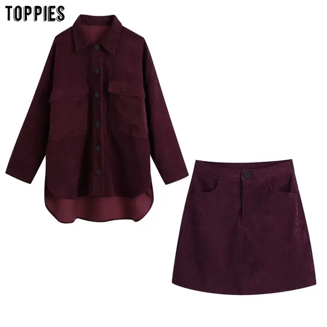 Toppies 2020 Shirts and Skirts Women Two Piece Set Oversize Boyfriend Shirts High Waist Mini Skirts 1