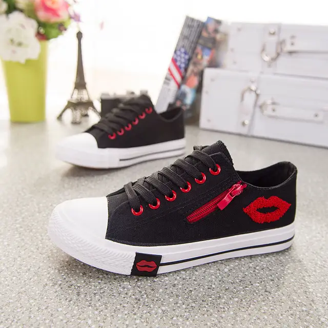 Comfortable Trainers Zipper Red Lips 