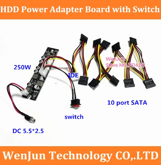 Disco Rígido Alimentação Board Cabo do Interruptor de Alimentação para pc Server Placa de Alimentação Independente Sata dc 12v 250w para 10-port 2.5 3.5 Hdd