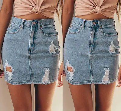 New Hot Sale Fashion Blue Denim High Waisted Women Skirts Summer Sexy Bodycon Pencil Ripped Mini Ladies Skirt New Hot Sale Fashion Blue Denim High Waisted Women Skirts Summer Sexy Bodycon Pencil Ripped Mini Ladies Skirt