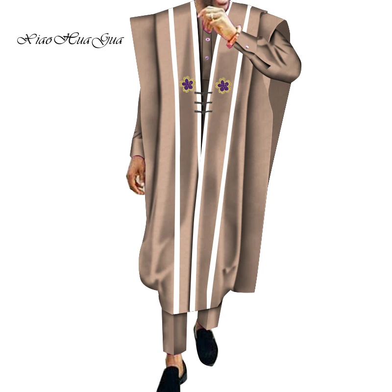 Африканский Повседневный халат и штаны, набор рубашек, комплект из 3 предметов, хлопковый африканский батик с принтом, для мужчин, для свадебной вечеринки, традиционный Африканский wyn572
