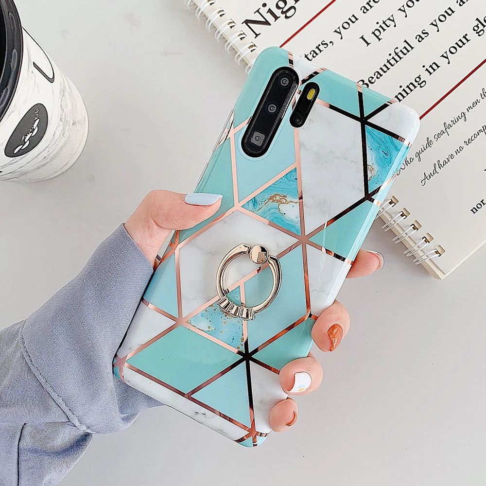 SUYACS гальванический геометрический мраморный чехол для телефона для huawei P20 P30 Pro mate 30 20 Lite кольцо подставка мягкий IMD чехол для телефона - Цвет: h