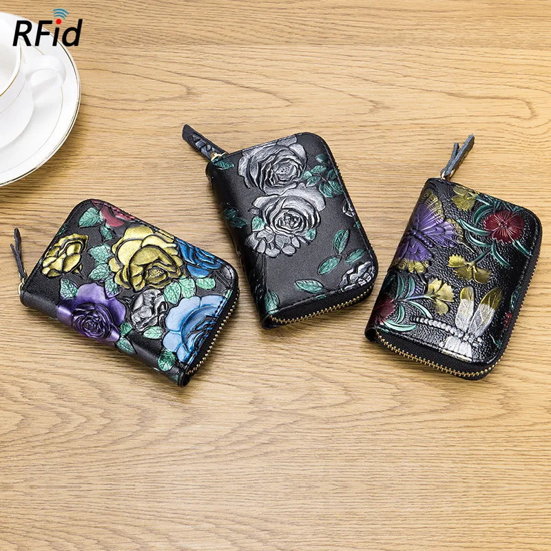 Модный rfid-держатель для кредитных карт, чехол для женщин, многокарточная сменная кожаная молния, кошельки для карт, маленькая сумка для монет, денег