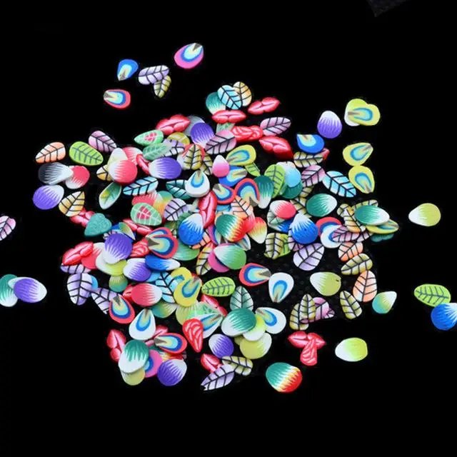 1000 шт фруктовые ломтики наполнитель для дизайна ногтей Slime Fruit Fimo дополнение для Lizun Diy очаровательные клейкие аксессуары Принадлежности украшение игрушка - Цвет: Feather Slices
