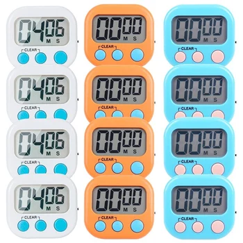 

12 Pack Small Digital Kitchen Timer netic Back and ON/OFF Switch,Minute Second Count Up Countdown(White,Blue,Orange)