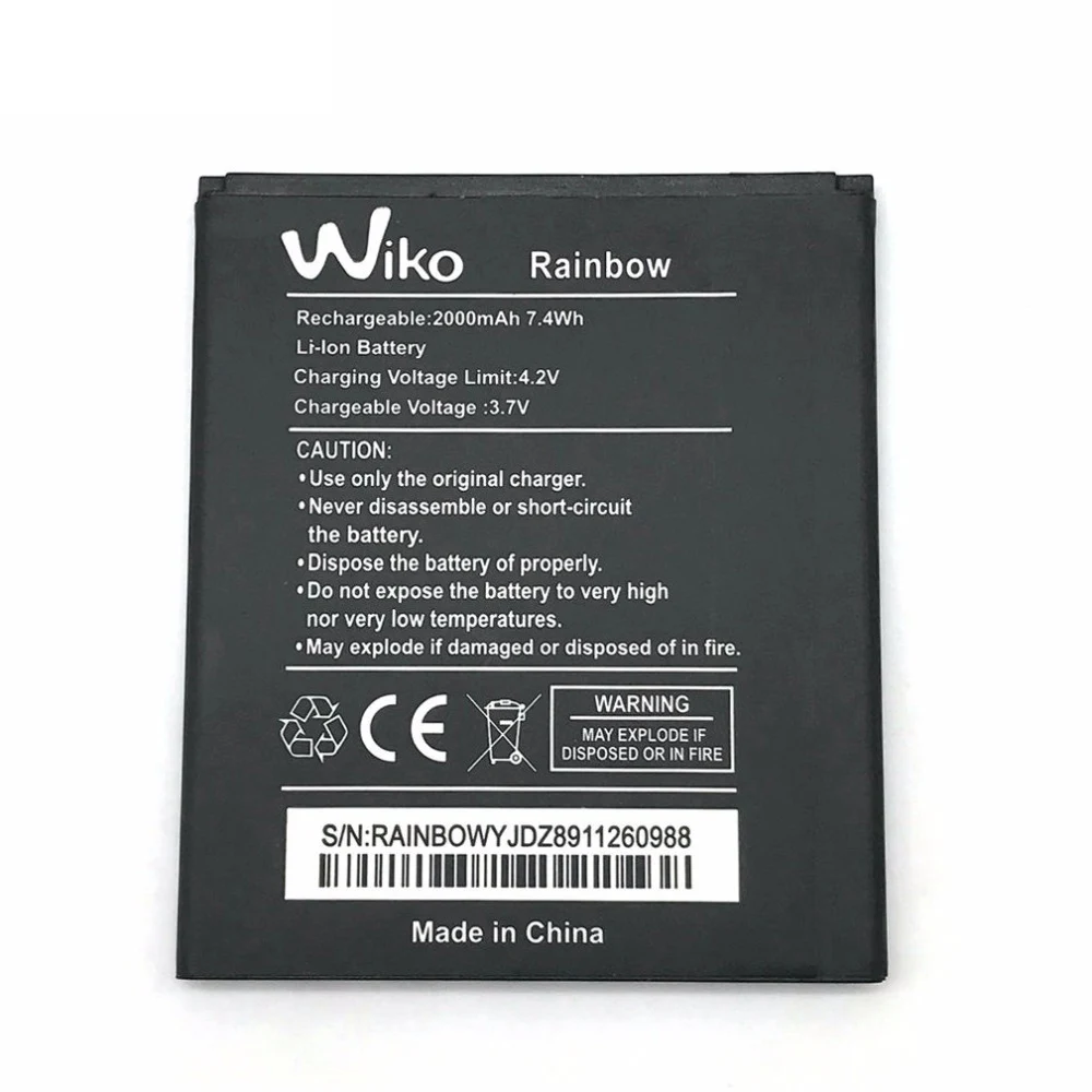 100% Оригинальный телефон аккумулятор для 2 шт. Wiko Rainbow 2000 мАч 3 7 Вт/ч в литиевая