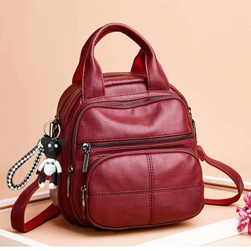 

red Soft Pu Leather Women Backpack Small Simple Portable Back Pack Female Casual Daily Daypack Youth Mom Bagpack Ladies 2019 new