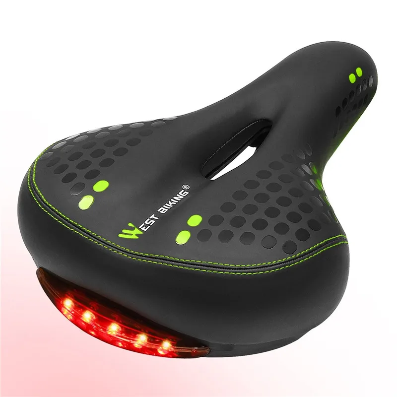 WEST BIKING Bicycle Saddle with Tail Light Thicken Widen MTB Bike Saddles Soft Comfortable Bike Hollow Cycling Bicycle Saddle
