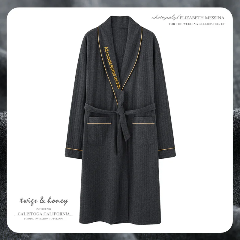 Big Size L-4XL Men Robe Spring Autumn Cotton Sleepwear Belt Long Nightgown Kimono Gown Elegant Male Bathrobe Casual Home Clothes mens cotton sleep shorts Men's Sleep & Lounge