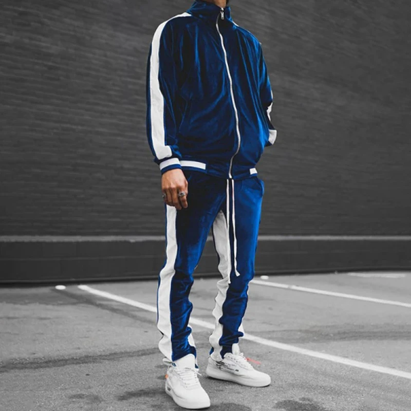 Men Joggers Suit Sets Gold Velvet Tracksuit Man Brand Spring Autumn Sport  Suit Male Hoodies+ Pants Warm Sportswear Clothing