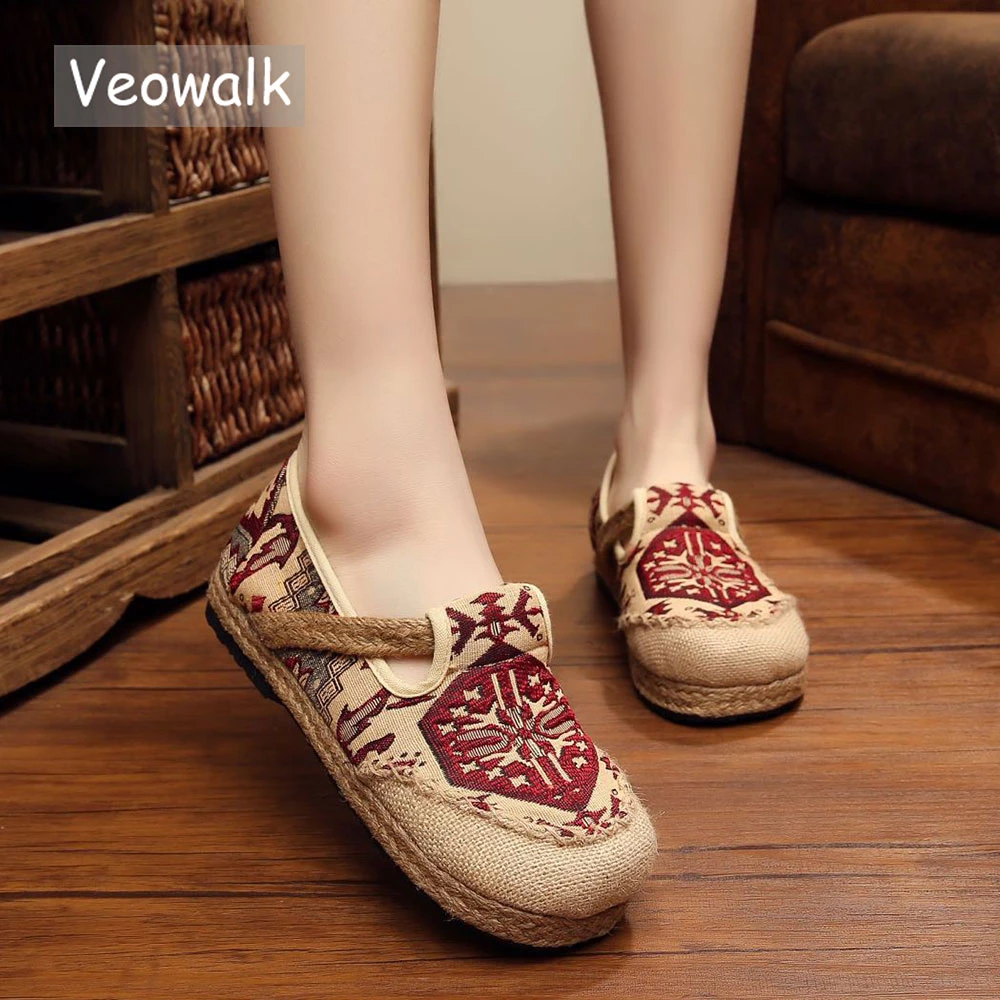 Veowalk Zapatos informales de y algodón bordados para Mujer, mocasines planos para caminar, para conducir, talla grande 35 womenzapatos mujer - AliExpress