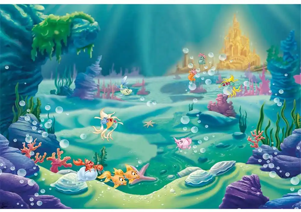 Seekpro Fond De Photographie Sous Le Lit De La Mer Petite Sirene Princesse Pour Enfant Chateau Coraux Fete Prenatale Anniversaire Aliexpress
