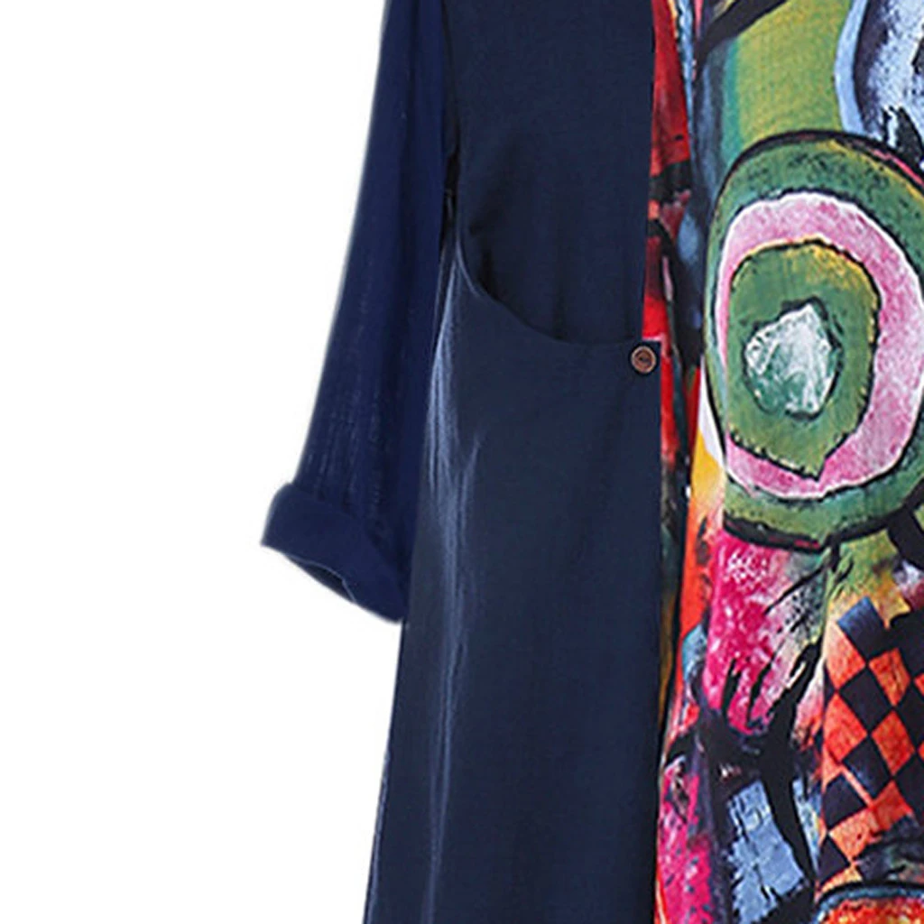 FREE OSTRICH Autumn Dress Winter Loose Print Mid Length Beach Dresses Women O Neck Party Dress Retro Hippie Vestidos 807