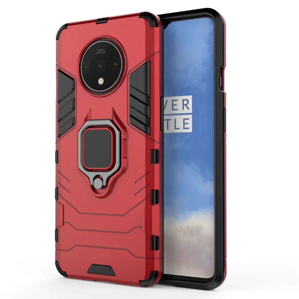 Для Oneplus 7T чехол, роскошное кольцо, задняя крышка, подставка, броня, противоударный чехол для Oneplus 7 T, чехол - Цвет: Красный