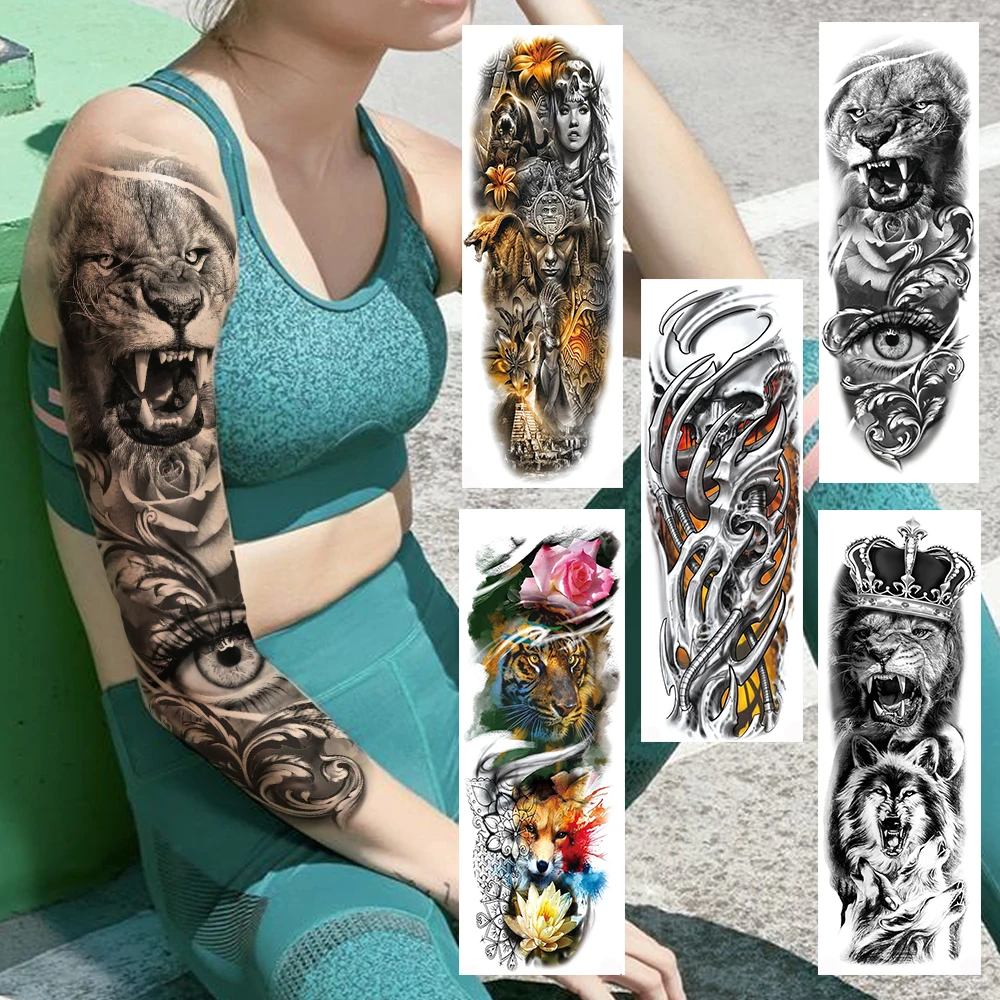 Large Lion King Wolf Temporary Tattoos Full Arm Realistic Fake Tiger Eyes  Skull Fox Tatoos Sticker For Women Men Sleeve Tattoos|Temporary Tattoos| -  AliExpress