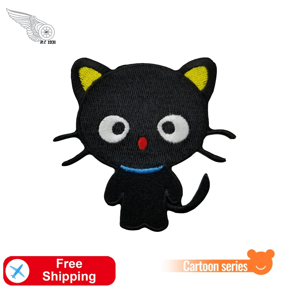 Черный милый Кот вышитый патч Железный на DIY для одежды Мультяшные наклейки