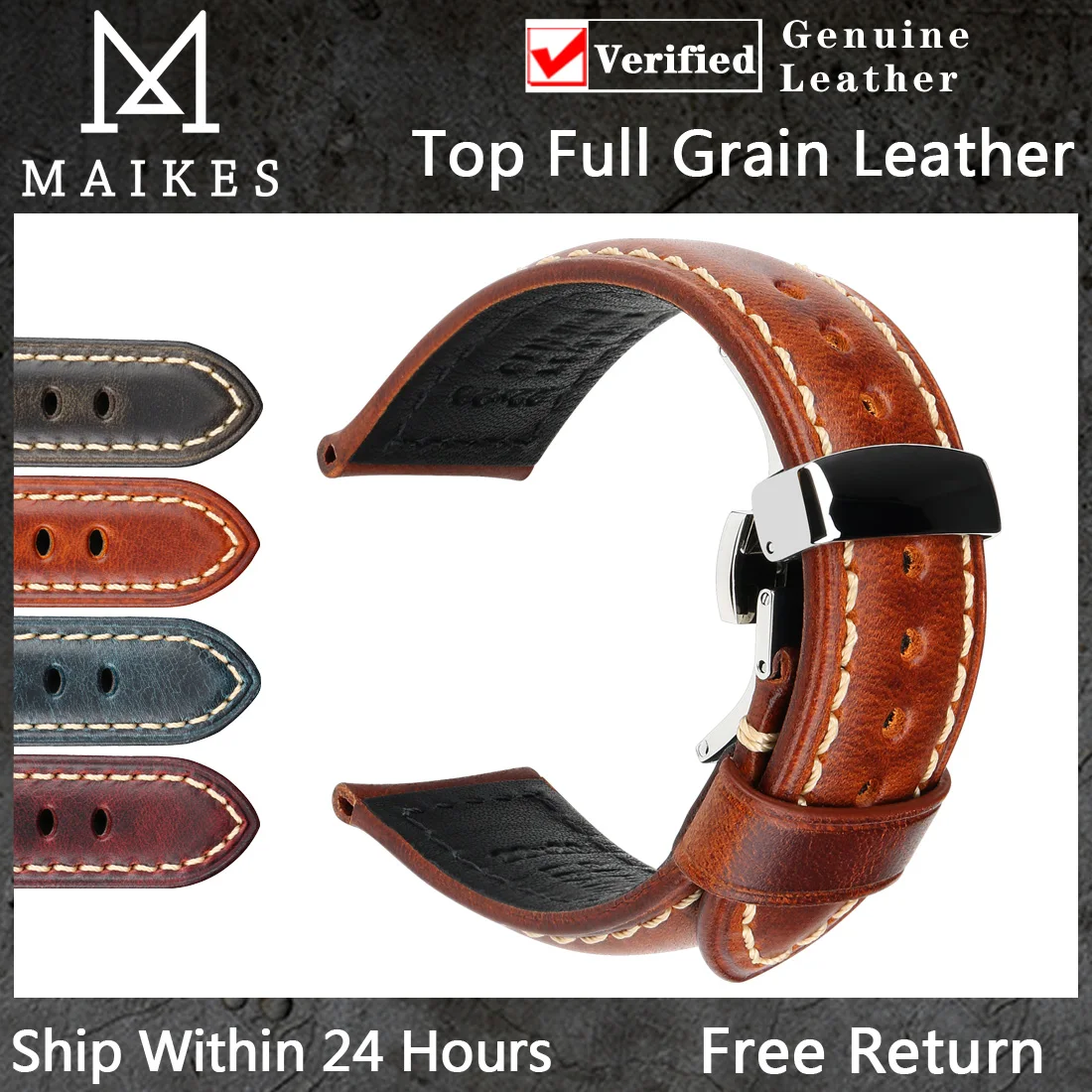 Maikes Handmade Watch Band 20mm 22mm 24mm Vintage Genuine Leahter Strap With Butterfly Buckle Smart Watchband For Panerai | Наручные часы