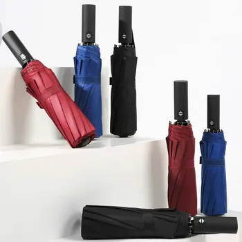 

Business Man Umbrella Automatic Windproof 3 Folding Black Coating Uv Protection Parasol Umbrella Outdoor Travel Umbrellas MM60YS